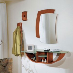 A GONDOLA előszobabútor fa és üveg elemek kombinációjával készült.