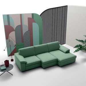 A Leon kitolható ülőfelületű kanapé szögletes formáival egy lehetne a már megszokott szélesebb karfás kanapék közül.