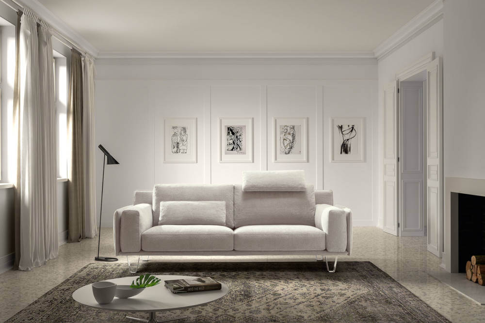 A Living chic fehér kanapé kifinomult anyagokból készül