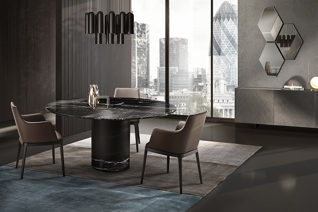 A Cilindro márvány design asztal lapja 20 mm vastagságú tükörsima márványból készült, amely lehet kerek, téglalap alakú vagy lekerekített is. 